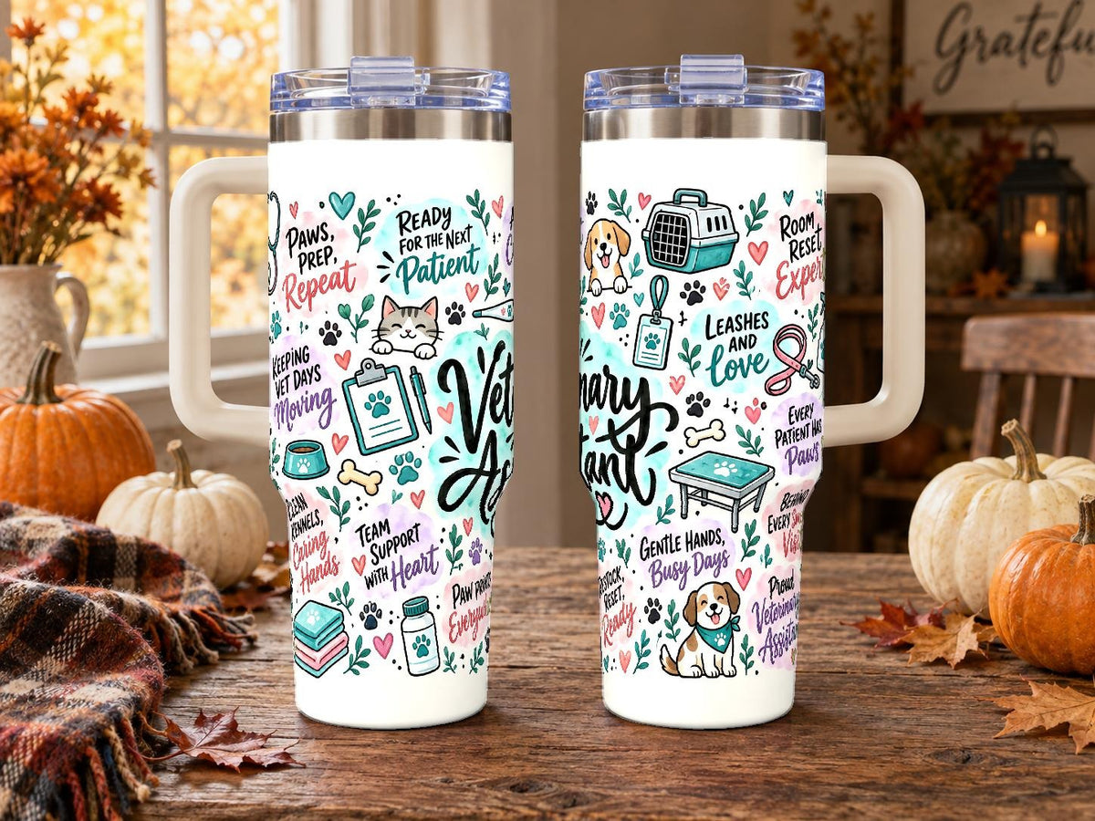 Veterinary Assistant 40 oz Tumbler with Handle and Straw, Pastel