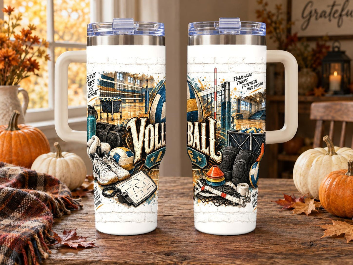 Volleyball Gear Collage 40 oz Tumbler with Handle and Straw