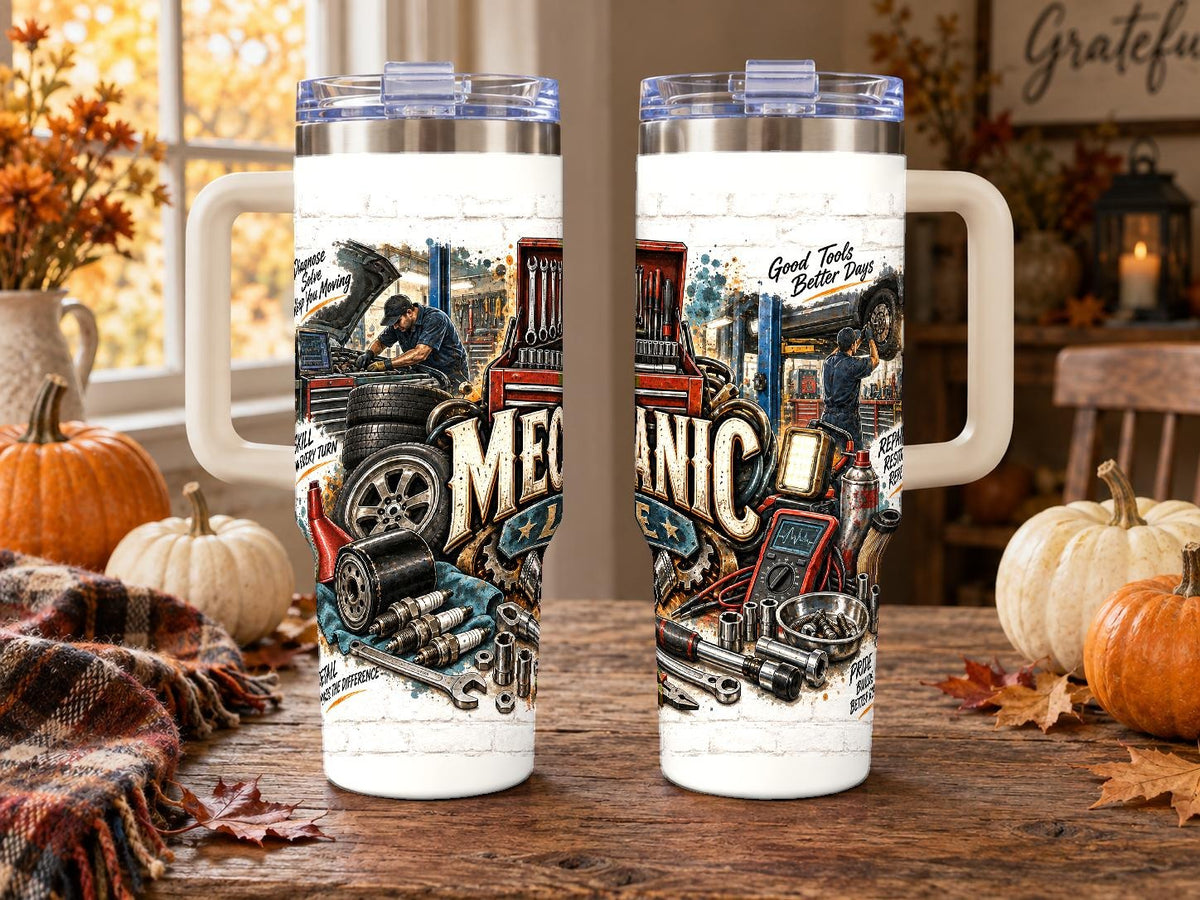 Auto Mechanic Tools Collage 40 oz Tumbler with Handle