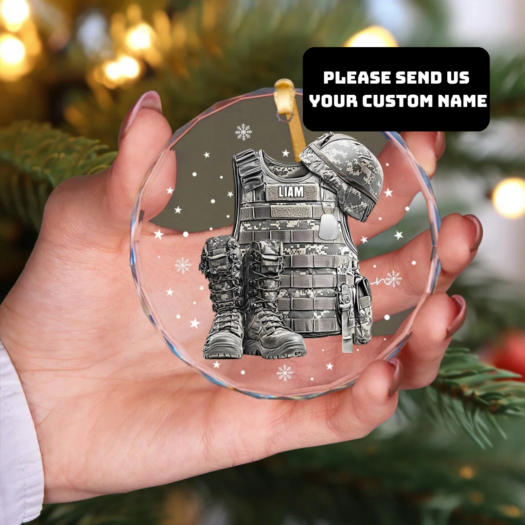 Personalized Military Christmas Ornament – Custom Name Combat Gear, Military Christmas Tree Decoration, Gift for Veterans Christmas Day