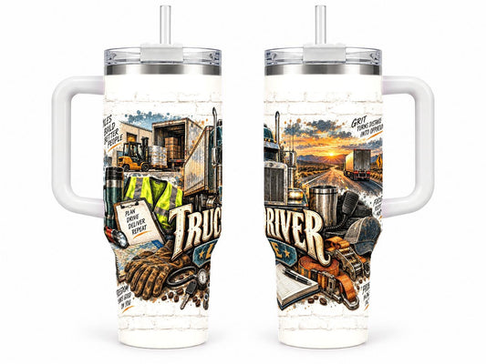 Truck Driver Road Gear 40 oz Tumbler with Handle and Straw