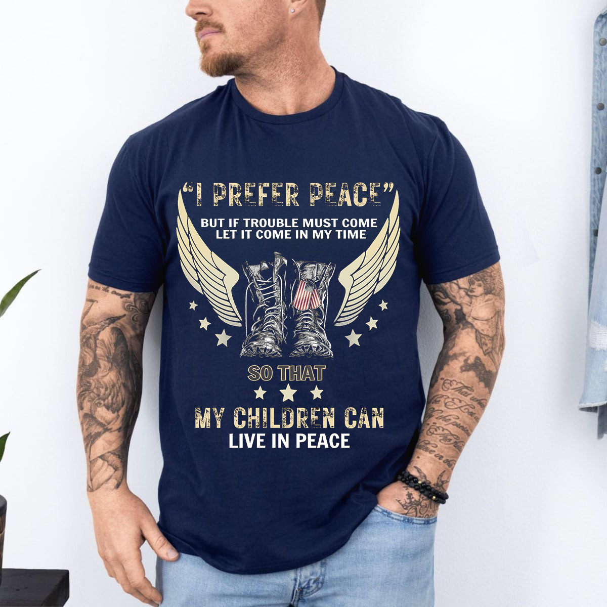 Vintage “I Prefer Peace” Patriotic Military Unisex T-Shirt, Military Inspired Graphic Tee