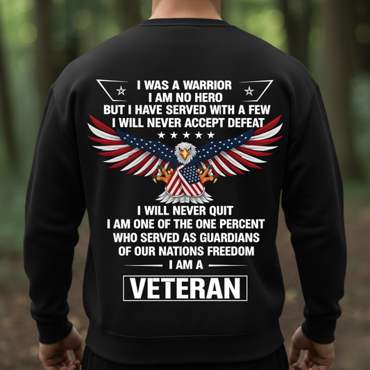 "I Am Veteran, Never Accept Defeat" T-Shirt, Patriotic Edition for Veterans Day, Eagle Design Tee