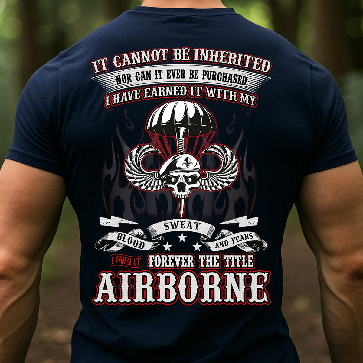 Airborne Skull Paratrooper Shirt – I Earned It With Blood Sweat Tears Veteran Military Tee