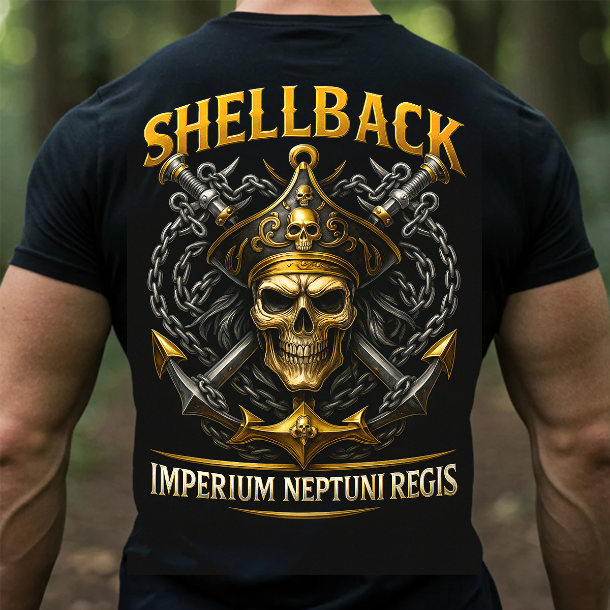 Shellback Navy T-Shirt – Imperium Neptuni Regis Skull Anchor Design | U.S. Navy Veteran Crossing the Line Gift