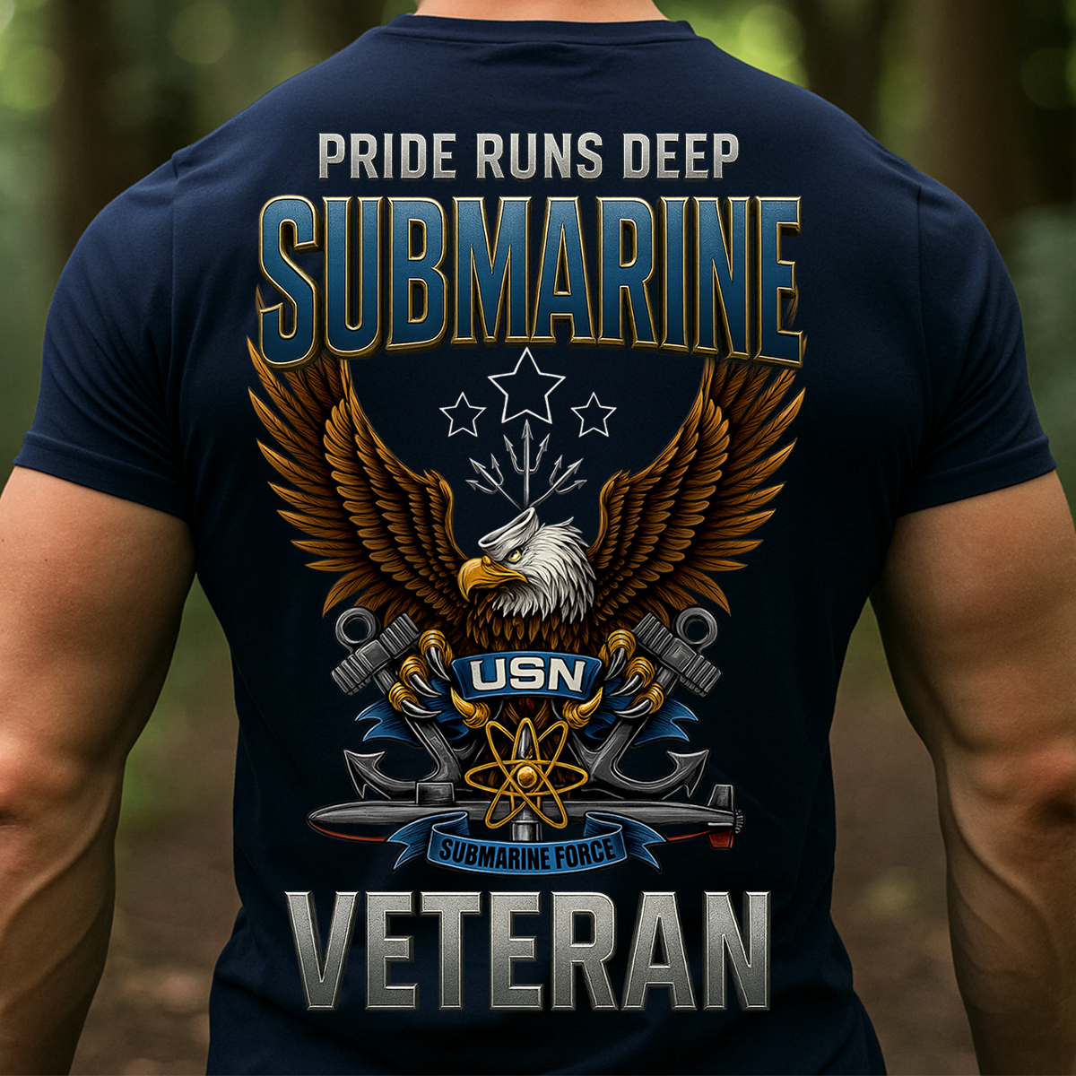 Pride Runs Deep Submarine Veteran T-Shirt – USN Eagle Emblem Navy Submarine Force Military Gift