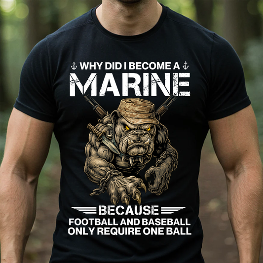 Marine Corps T-Shirt – Why Did I Become a Marine Funny Military USMC Veteran Tee