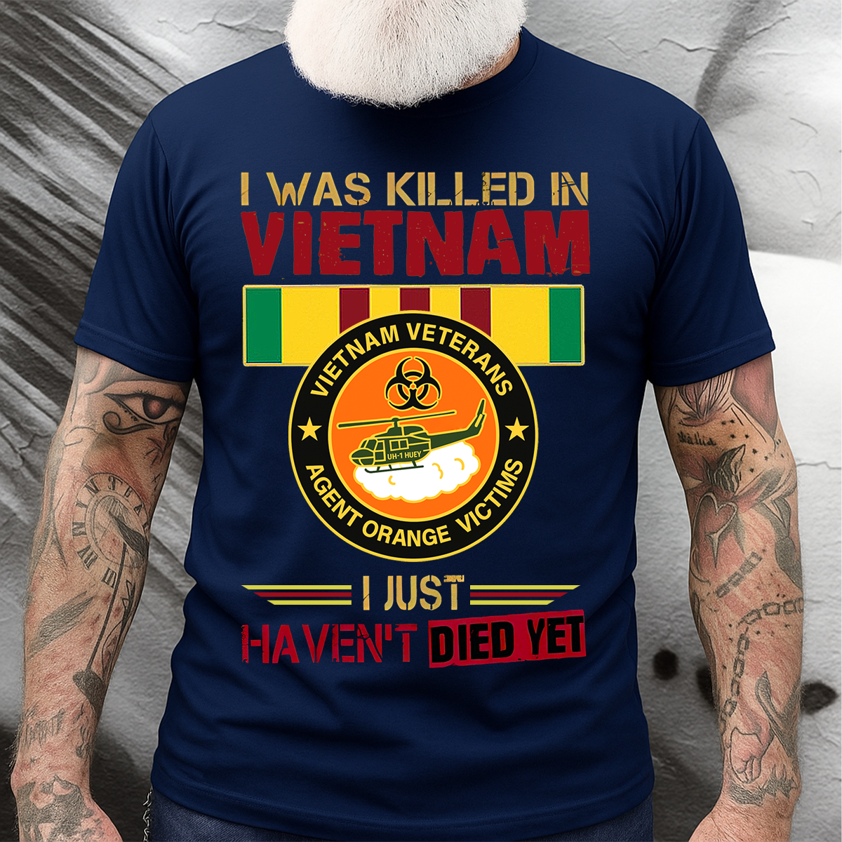 Vietnam Veteran Agent Orange Victims T-Shirt – "I Was Killed in Vietnam" UH-1 Huey Helicopter Military Tee, Gift for Him