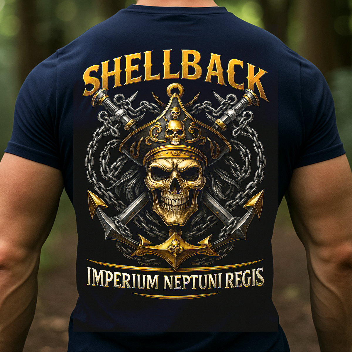 Shellback Navy T-Shirt – Imperium Neptuni Regis Skull Anchor Design | U.S. Navy Veteran Crossing the Line Gift