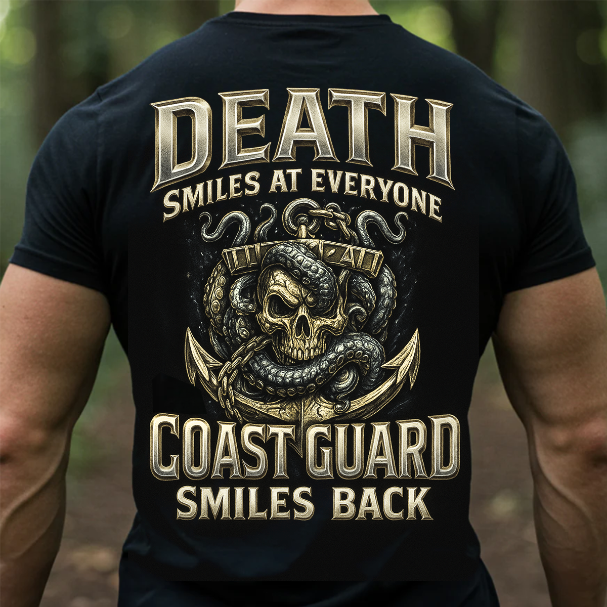 Death Smiles at Everyone,  Coast Guard Smiles Back T-shirt - USCG Skull Kraken Military Shirt