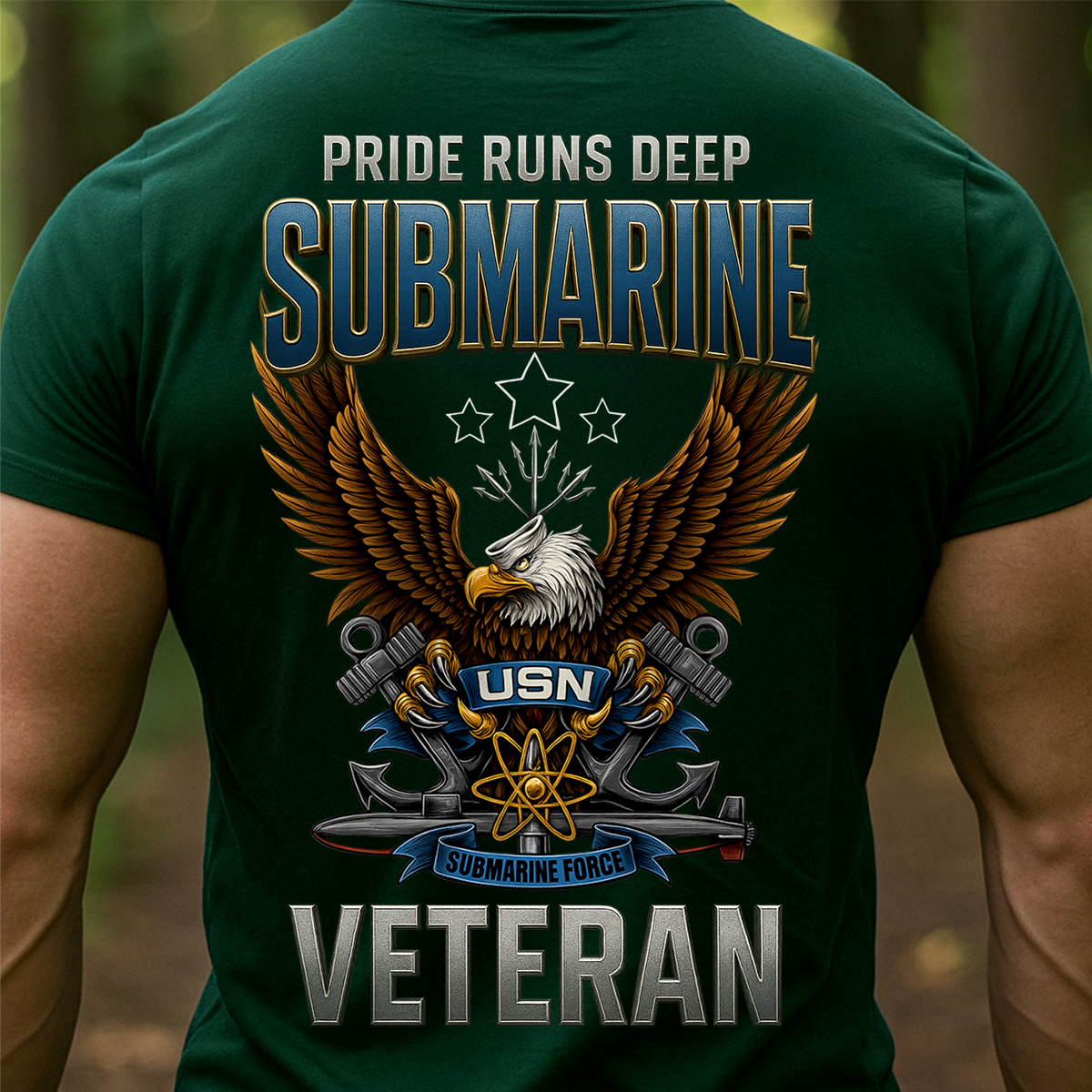 Pride Runs Deep Submarine Veteran T-Shirt – USN Eagle Emblem Navy Submarine Force Military Gift
