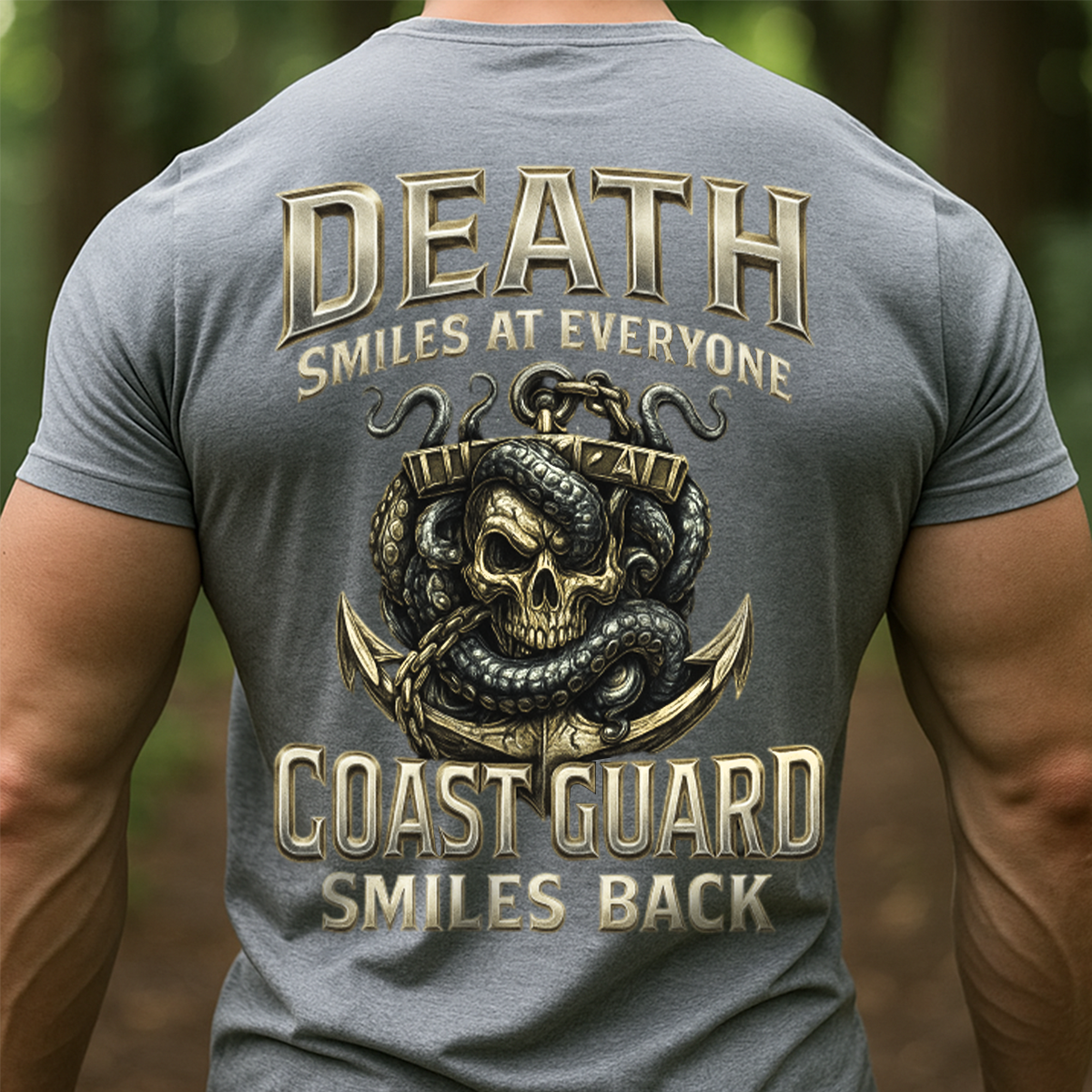 Death Smiles at Everyone,  Coast Guard Smiles Back T-shirt - USCG Skull Kraken Military Shirt