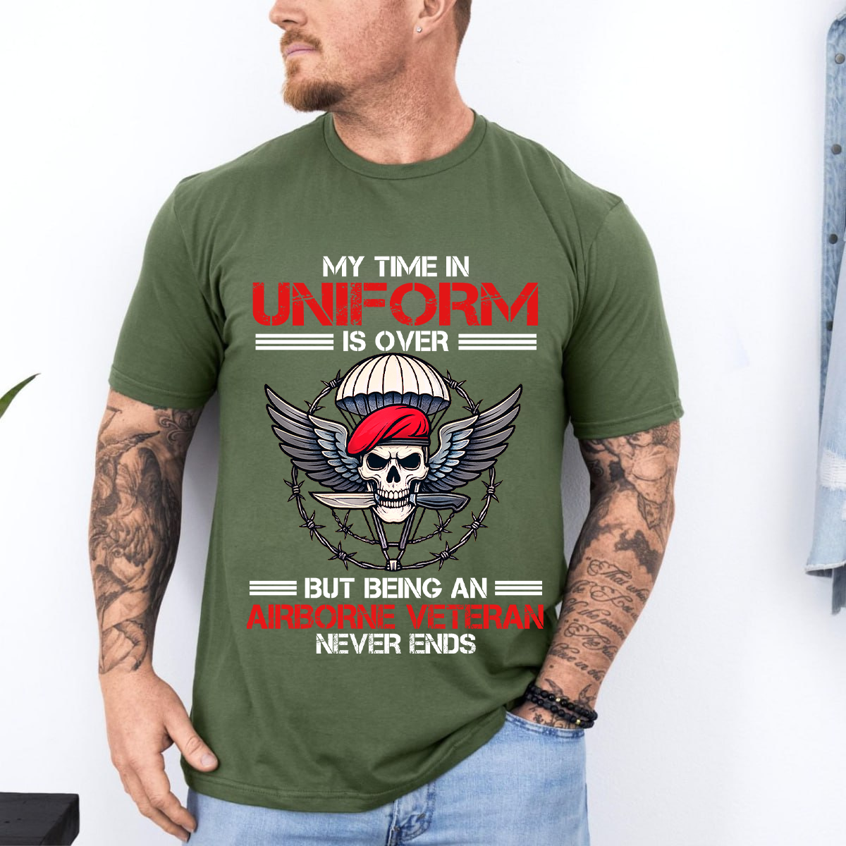 “Being an Airborne Veteran Never Ends” T-Shirt, Proud Airborne Tee Military Gift for Veterans