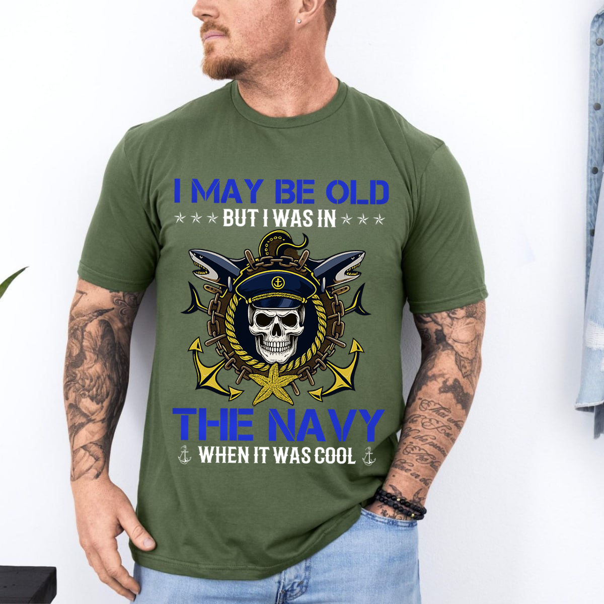 “I May Be Old But I Was in the Navy” T-Shirt, Proud U.S. Navy Veteran Military Gift for Men