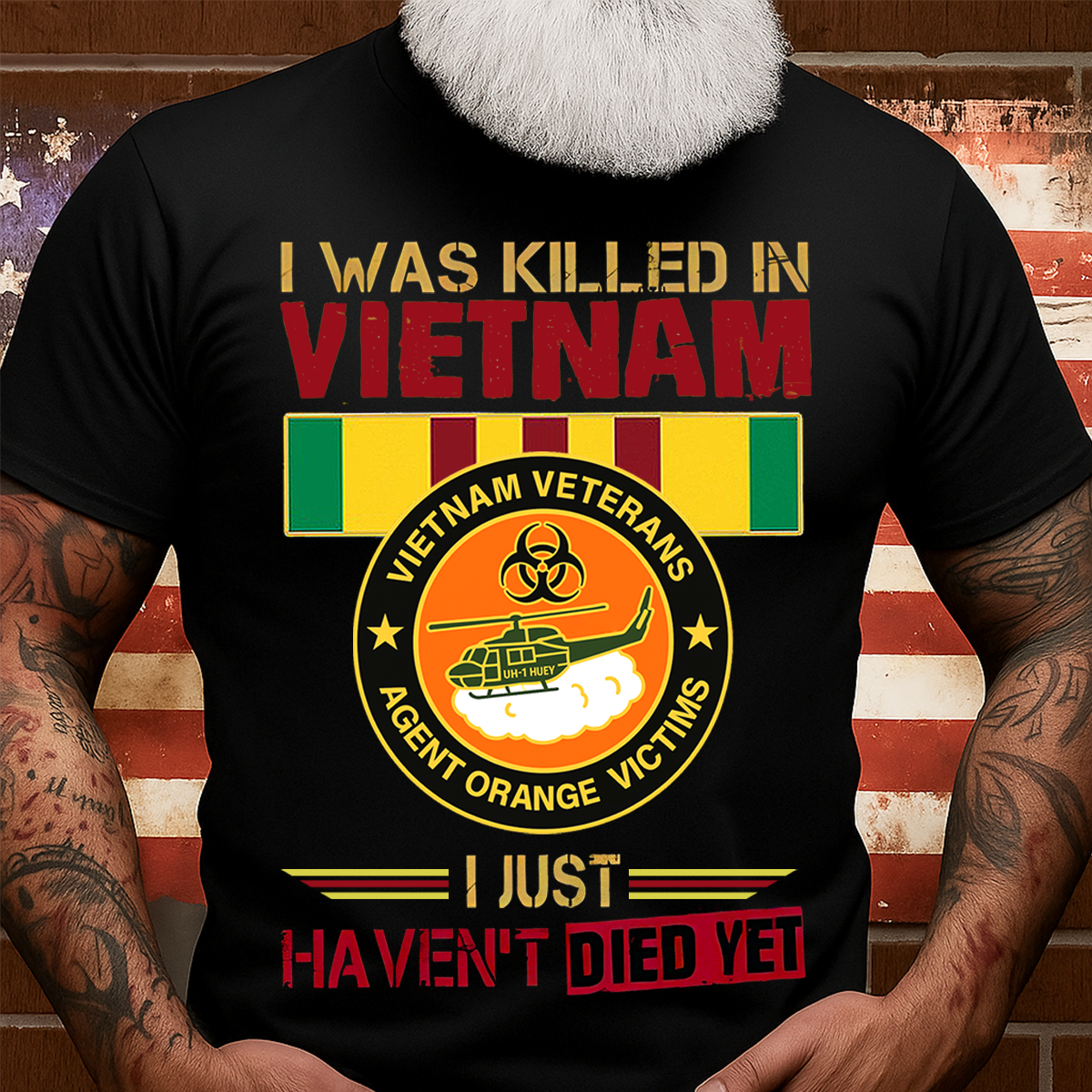Vietnam Veteran Agent Orange Victims T-Shirt – "I Was Killed in Vietnam" UH-1 Huey Helicopter Military Tee, Gift for Him