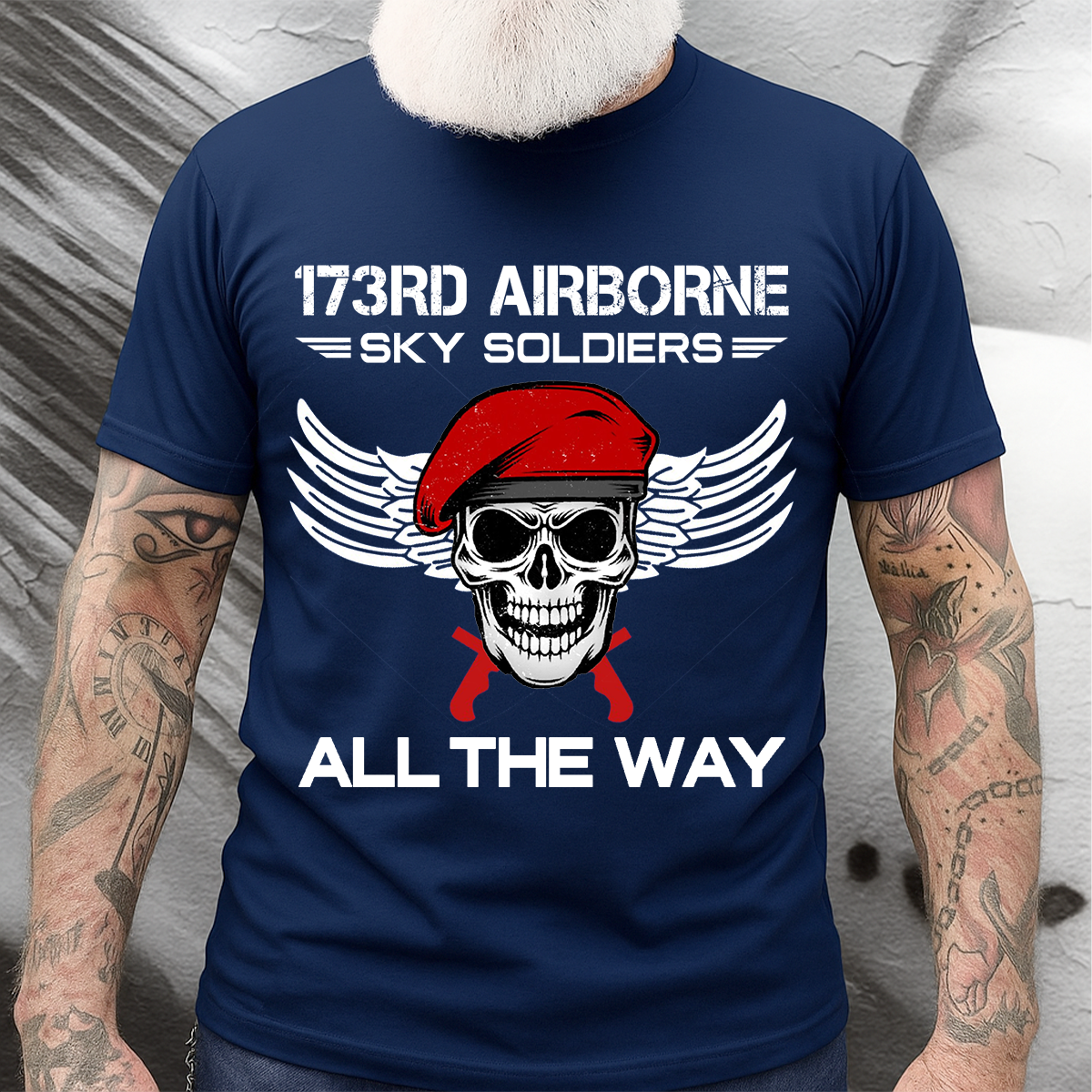 173rd Airborne Sky Soldiers T-Shirt – “All The Way” Paratrooper Skull Red Beret Military Gift