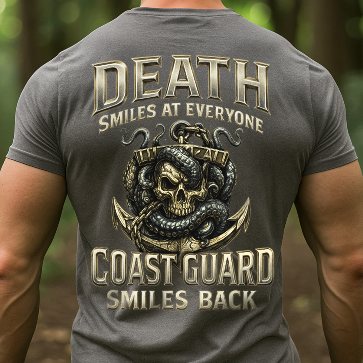 Death Smiles at Everyone,  Coast Guard Smiles Back T-shirt - USCG Skull Kraken Military Shirt