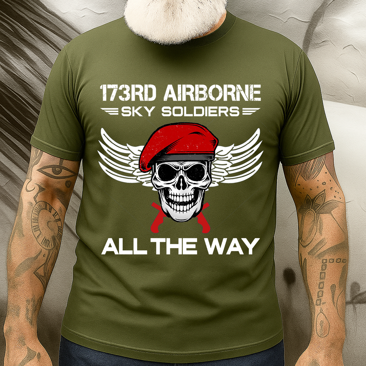 173rd Airborne Sky Soldiers T-Shirt – “All The Way” Paratrooper Skull Red Beret Military Gift