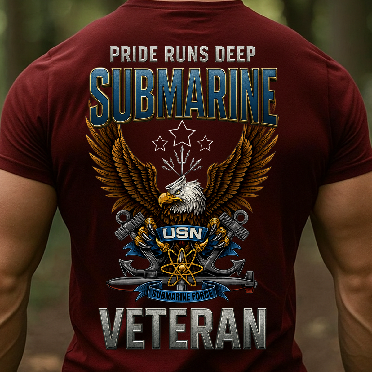 Pride Runs Deep Submarine Veteran T-Shirt – USN Eagle Emblem Navy Submarine Force Military Gift