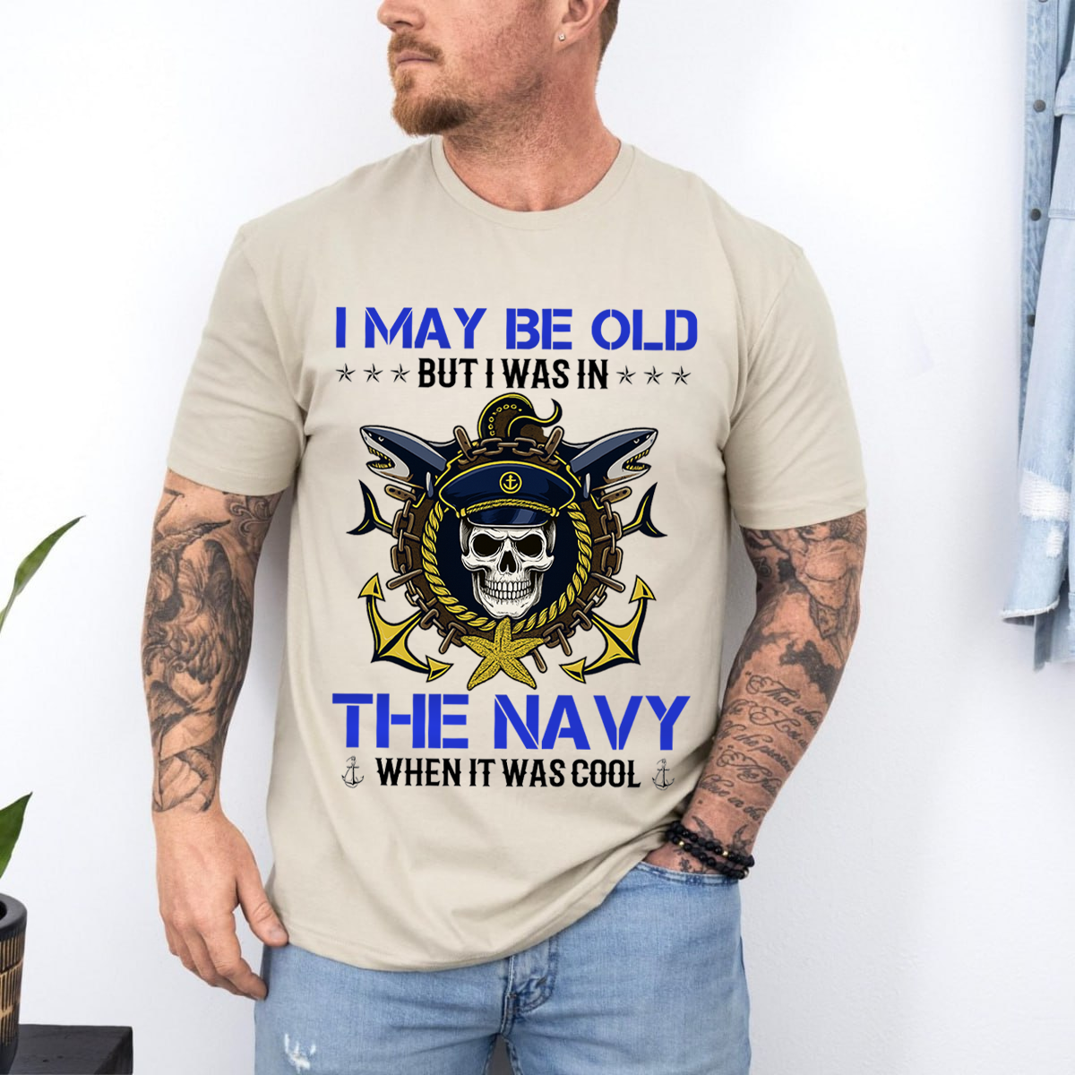“I May Be Old But I Was in the Navy” T-Shirt, Proud U.S. Navy Veteran Military Gift for Men