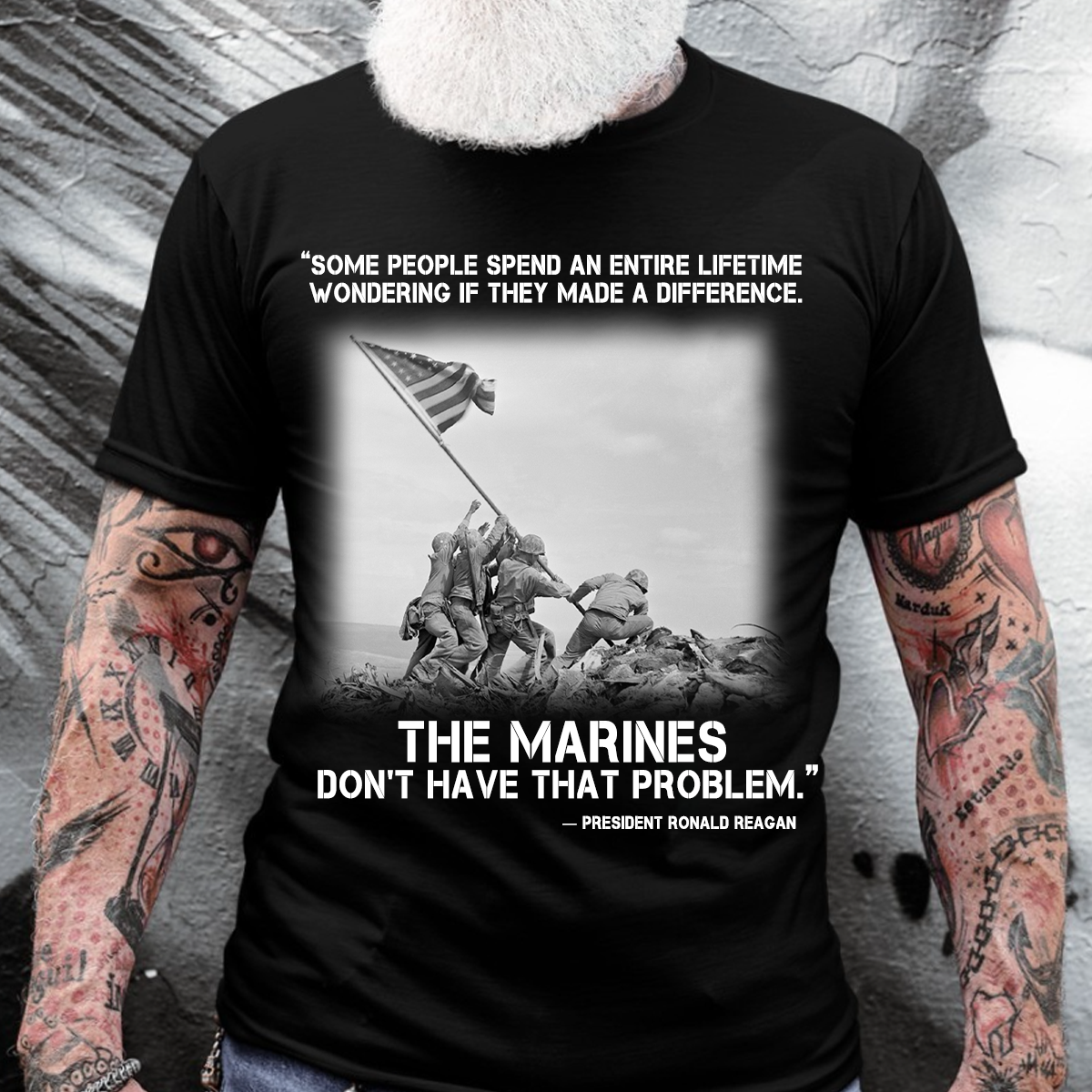"Some People Spend A Lifetime" – USMC Marines with Iwo Jima Flag Raising T-Shirt, Ronald Reagan Quote Veteran Tee