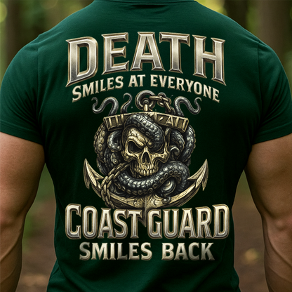 Death Smiles at Everyone,  Coast Guard Smiles Back T-shirt - USCG Skull Kraken Military Shirt