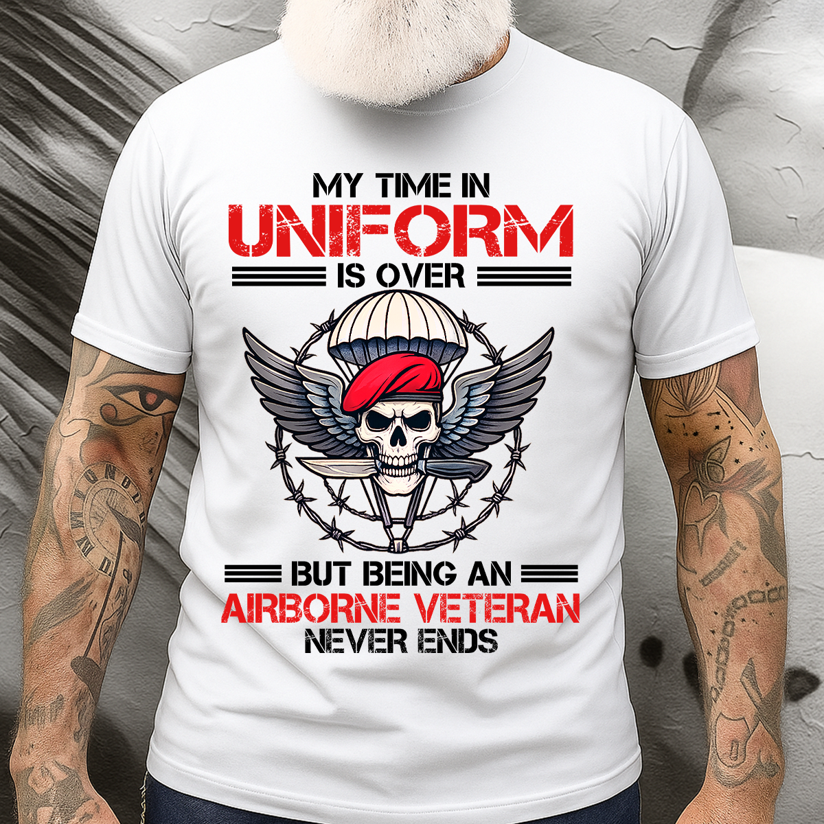 “Being an Airborne Veteran Never Ends” T-Shirt, Proud Airborne Tee Military Gift for Veterans
