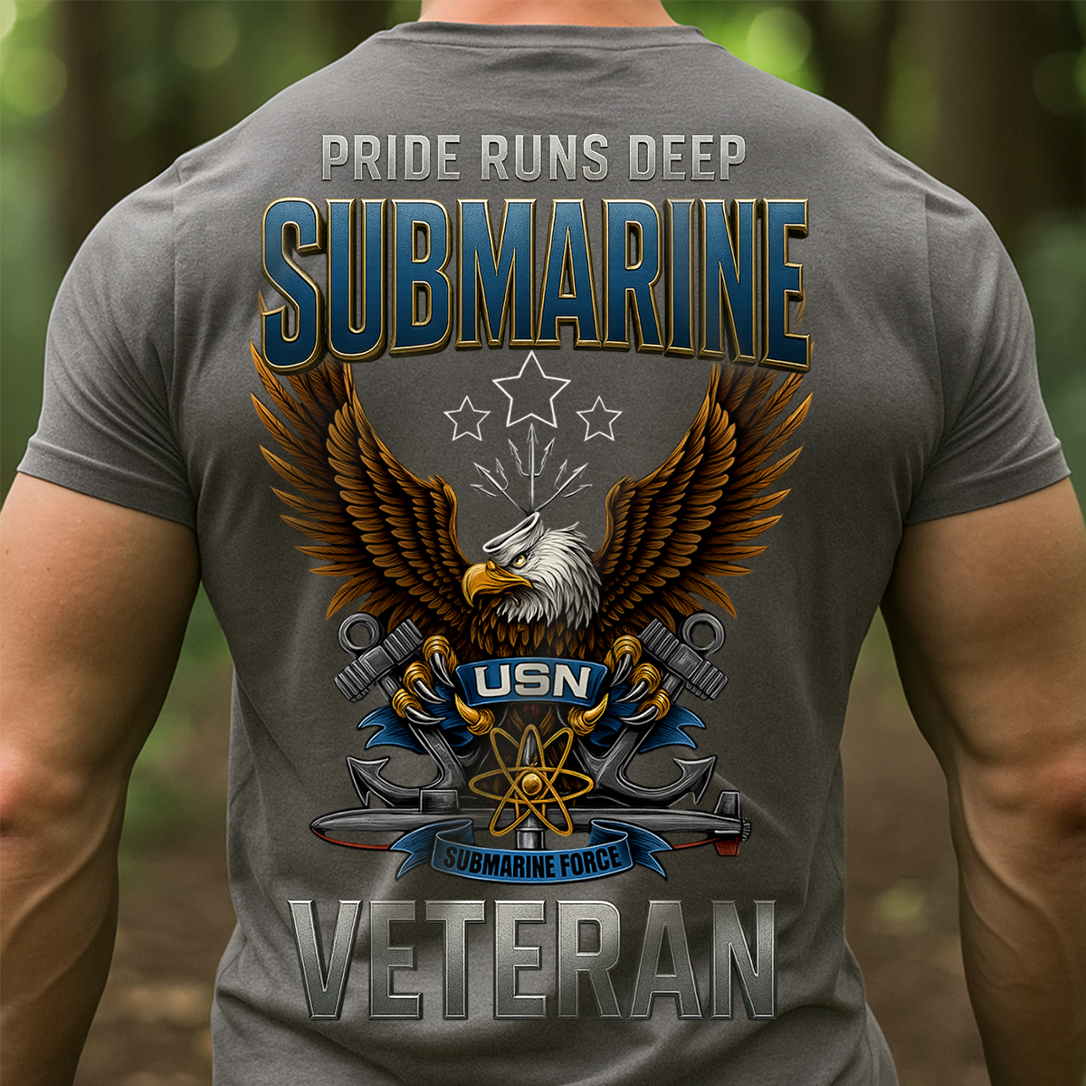 Pride Runs Deep Submarine Veteran T-Shirt – USN Eagle Emblem Navy Submarine Force Military Gift
