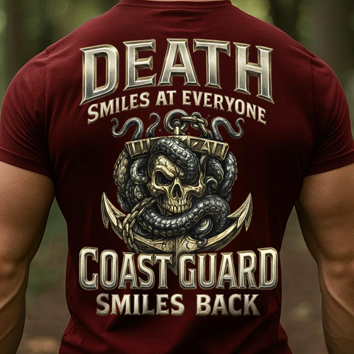 Death Smiles at Everyone,  Coast Guard Smiles Back T-shirt - USCG Skull Kraken Military Shirt