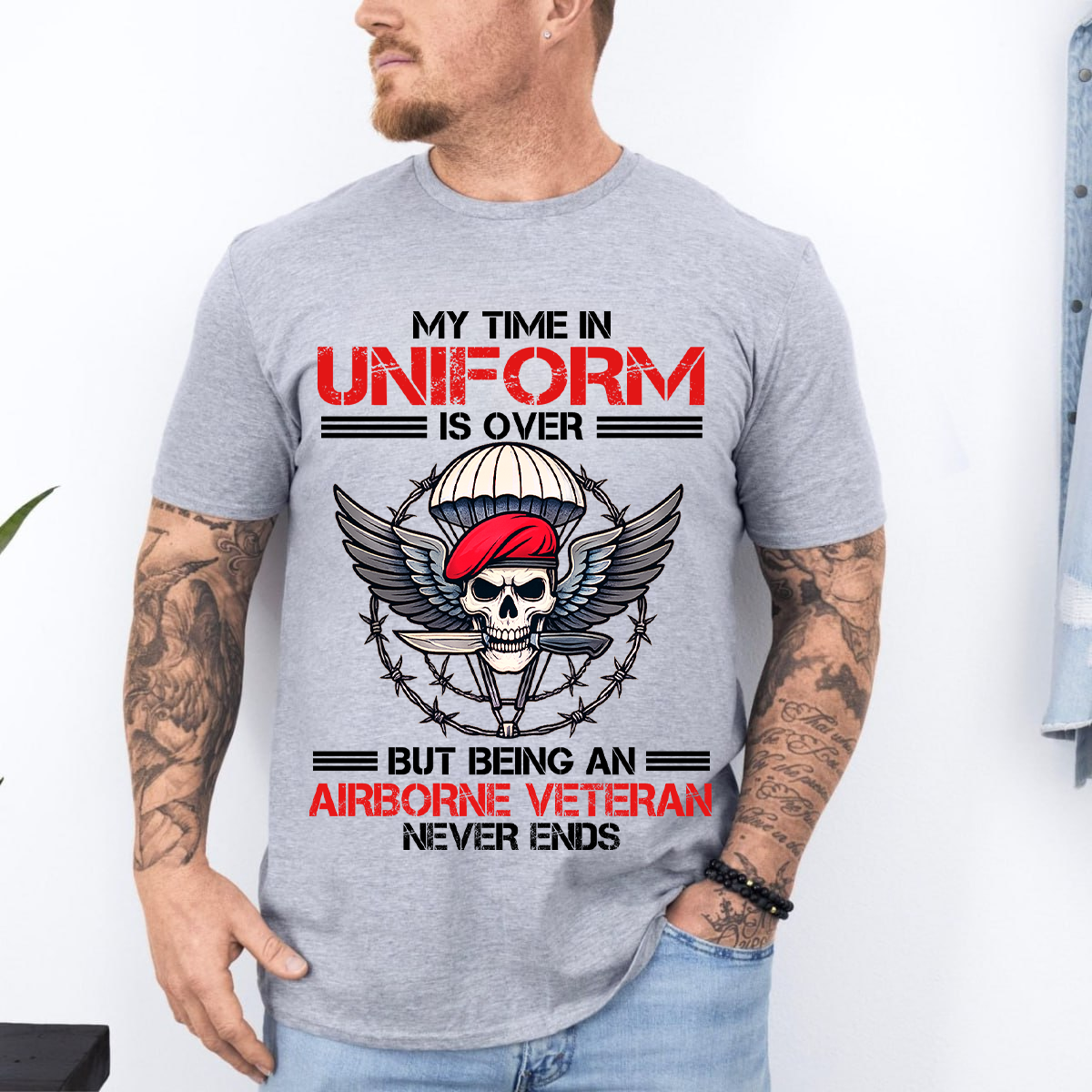 “Being an Airborne Veteran Never Ends” T-Shirt, Proud Airborne Tee Military Gift for Veterans