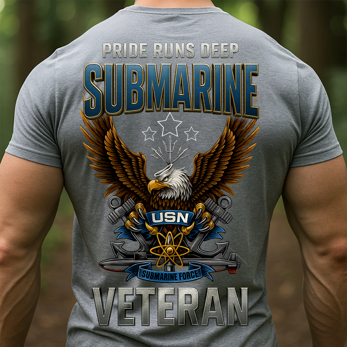 Pride Runs Deep Submarine Veteran T-Shirt – USN Eagle Emblem Navy Submarine Force Military Gift
