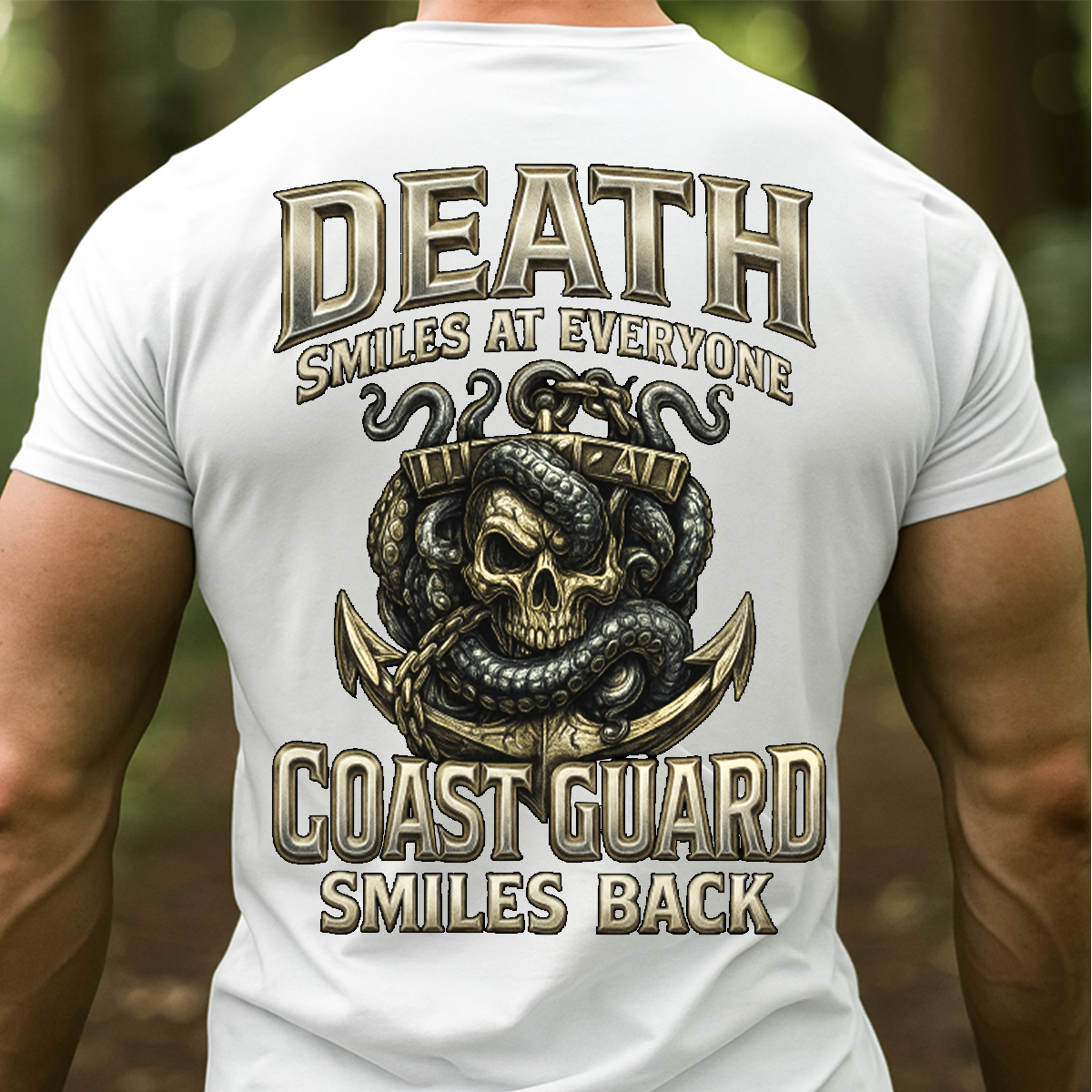 Death Smiles at Everyone,  Coast Guard Smiles Back T-shirt - USCG Skull Kraken Military Shirt