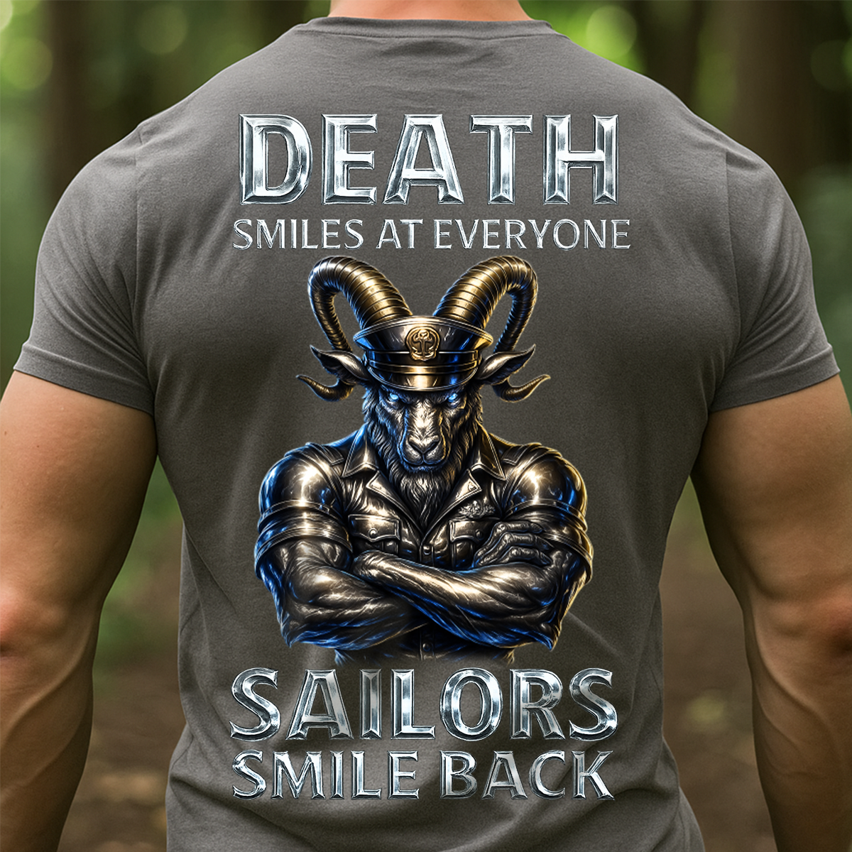 USN Death Smiles at Everyone Sailors Smile Back Military T-Shirt - U.S Navy Goat Tee, Gift For Veteran's Day