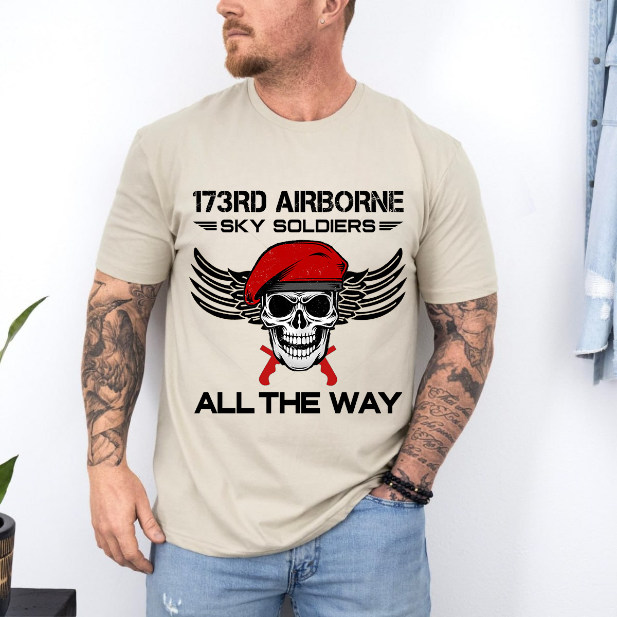 173rd Airborne Sky Soldiers T-Shirt – “All The Way” Paratrooper Skull Red Beret Military Gift