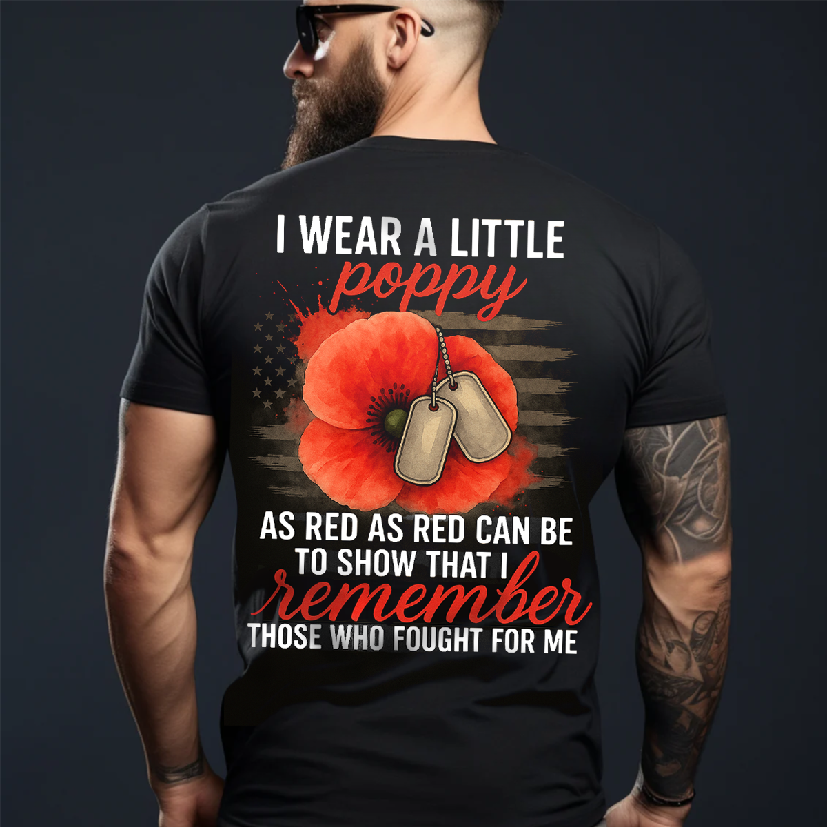 I Wear Red Poppy Flower Remember With Distressed Flag Veteran T Shirt, American Tee