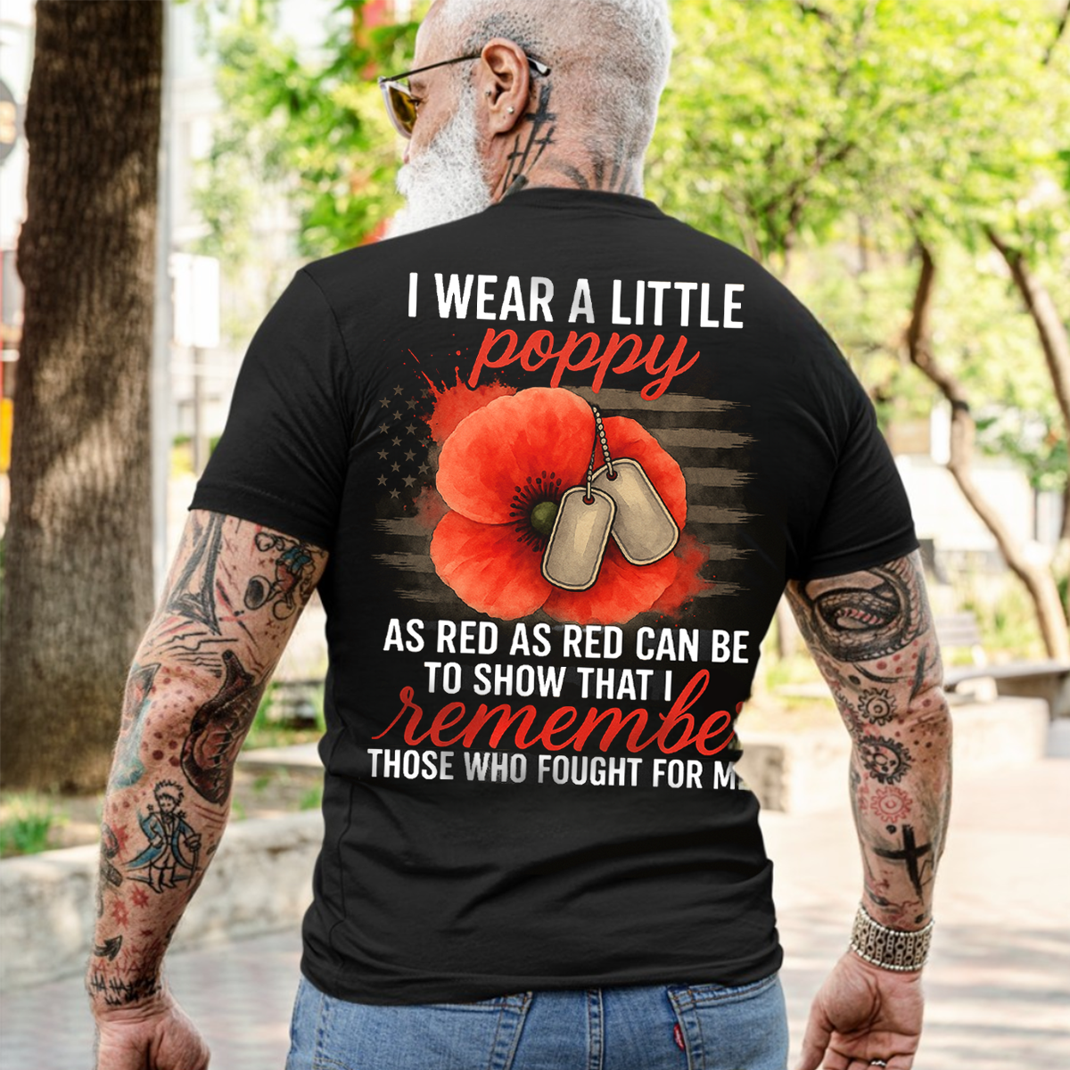 I Wear Red Poppy Flower Remember With Distressed Flag Veteran T Shirt, American Tee