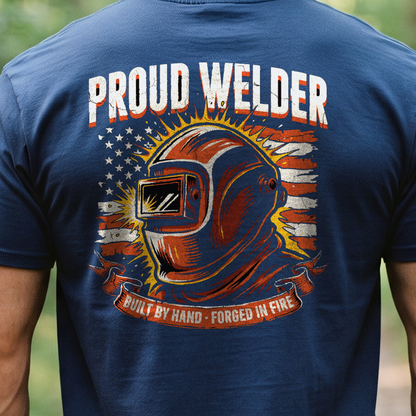"Proud Welder" T-Shirt – Heavy Equipment Operator Blue Collar Worker Gift