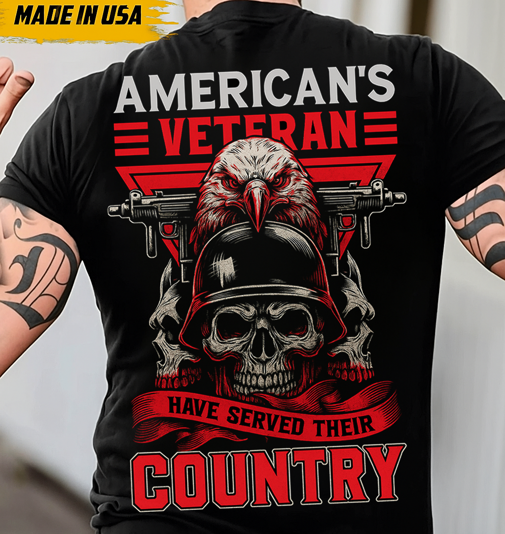 American Veteran Patriotic T-Shirt Gift for Dad and Grandpa | Bald Eagle Skull Soldier Design Honoring Military Heroes Who Served Their Country