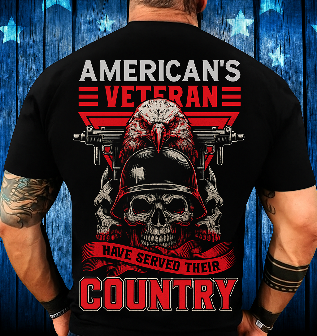 American Veteran Patriotic T-Shirt Gift for Dad and Grandpa | Bald Eagle Skull Soldier Design Honoring Military Heroes Who Served Their Country
