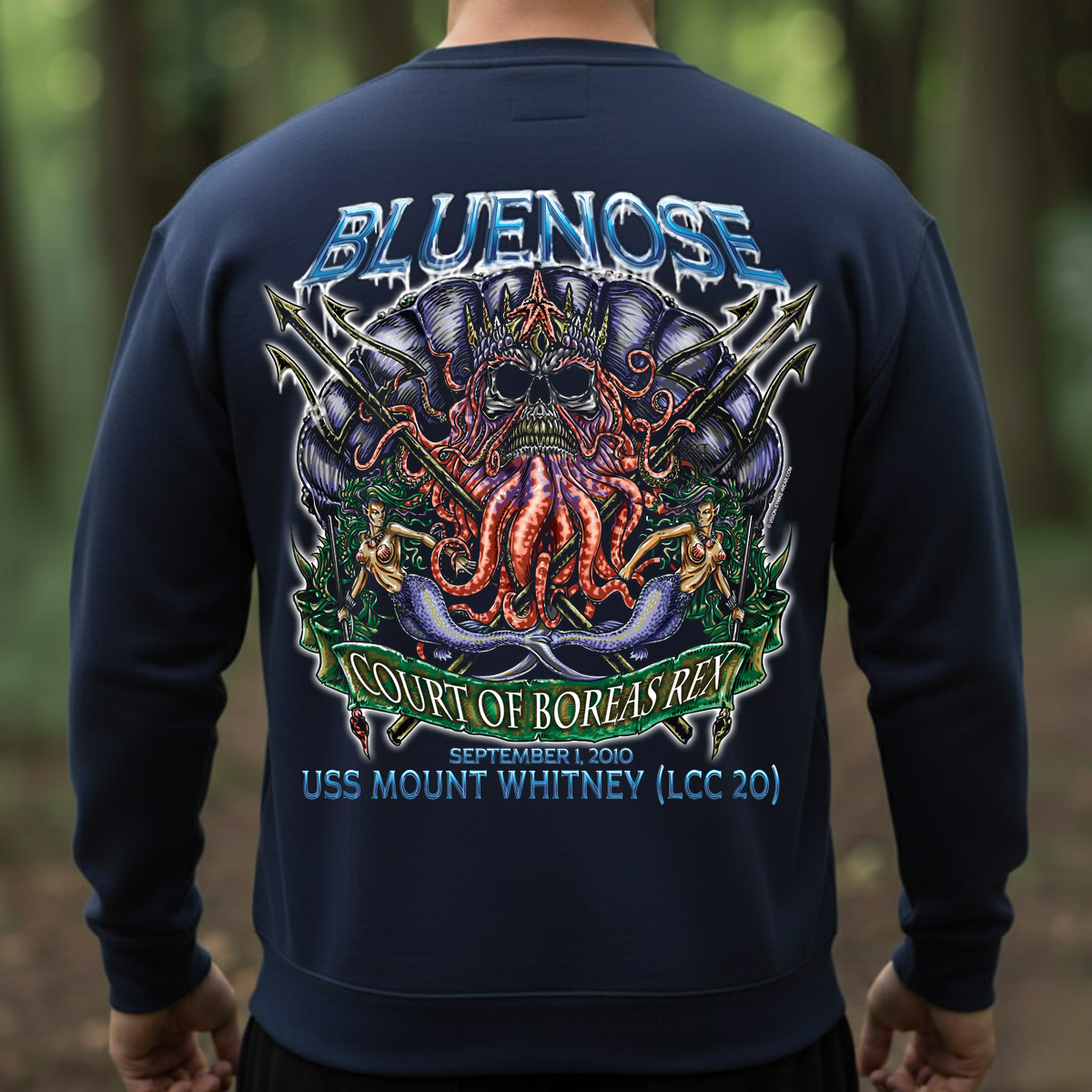 Bluenose Navy Veteran T-shirt, Sweatshirt, Hoodie – Court of Boreas Rex USS Mount Whitney (LCC 20)