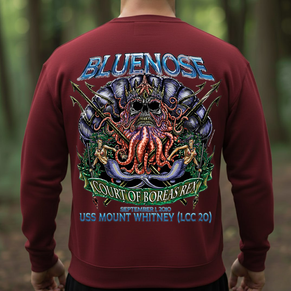Bluenose Navy Veteran T-shirt, Sweatshirt, Hoodie – Court of Boreas Rex USS Mount Whitney (LCC 20)