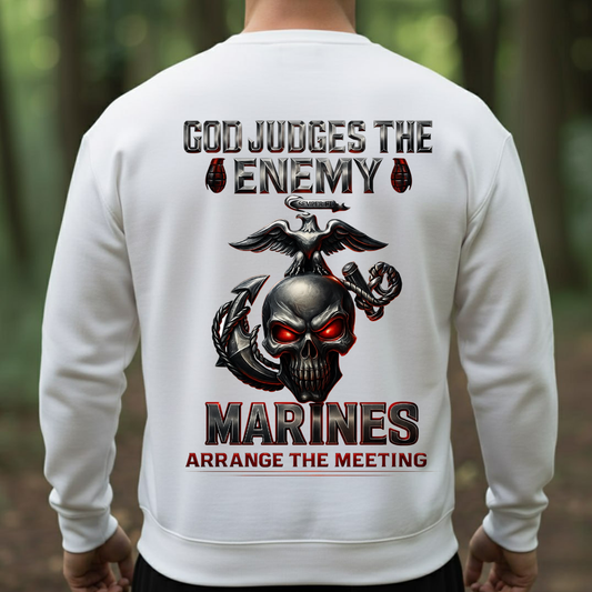 God Judges The Enemy Marines Shirt – US Marine Corps Veteran T-Shirt, Semper Fi Military Pride Tee, Skull and Anchor Design