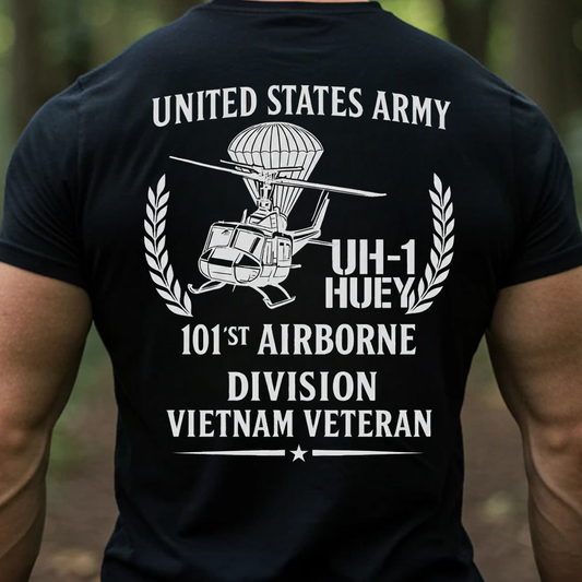 US Army 101st Airborne Vietnam Veteran T-Shirt – UH-1 Huey Helicopter Tee, Gift for Veterans Day