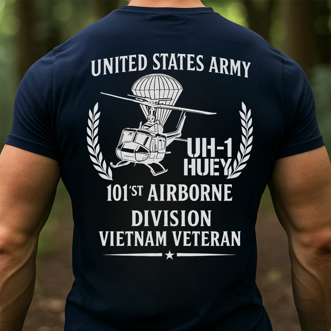 US Army 101st Airborne Vietnam Veteran T-Shirt – UH-1 Huey Helicopter Tee, Gift for Veterans Day