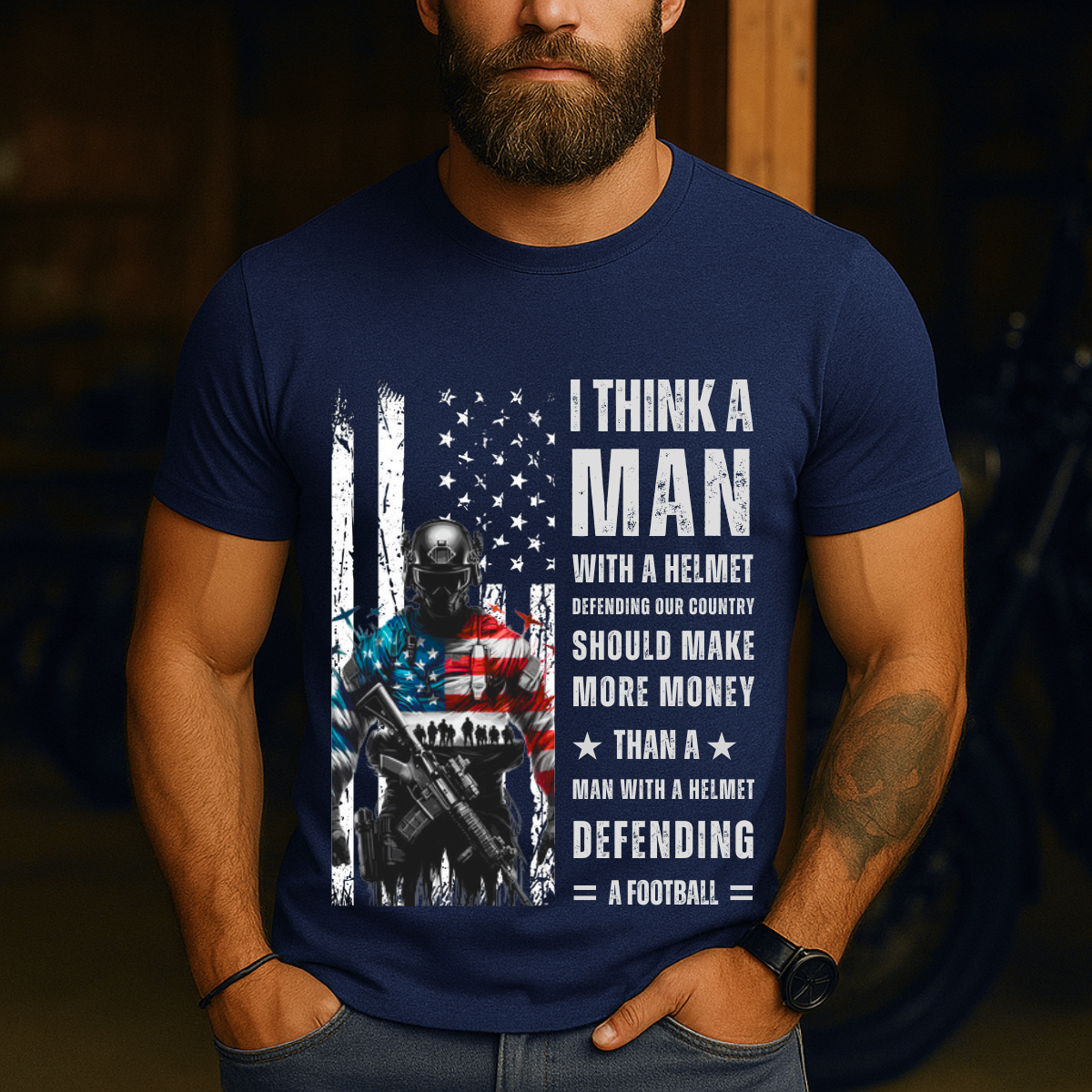 A Man Defending Our Country Should Make More Money Than A Man Defending A Football – Patriotic Veteran T-Shirt, Idea Gift For Veteran
