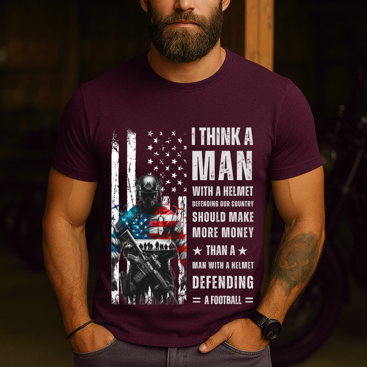 A Man Defending Our Country Should Make More Money Than A Man Defending A Football – Patriotic Veteran T-Shirt, Idea Gift For Veteran
