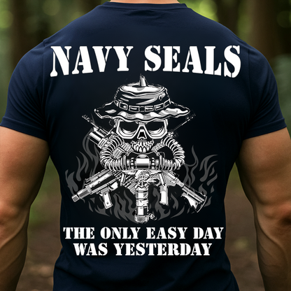 Navy SEALs Skull T-Shirt – The Only Easy Day Was Yesterday, Special Forces Military Veteran Shirt