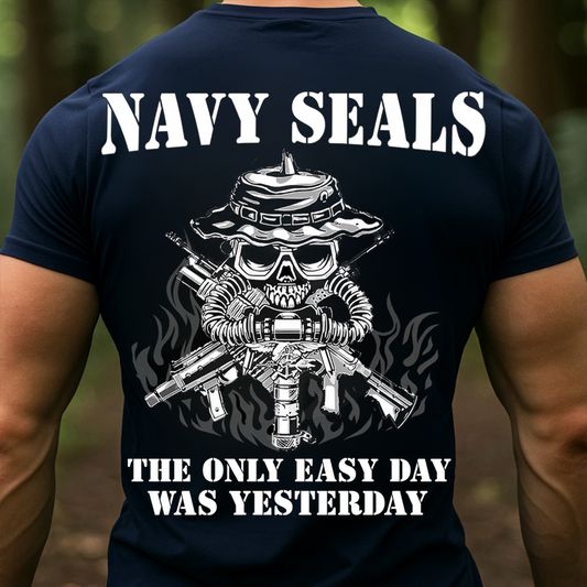 Navy SEALs Skull T-Shirt – The Only Easy Day Was Yesterday, Special Forces Military Veteran Shirt