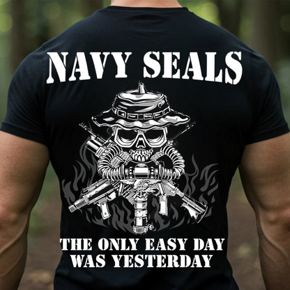 Navy SEALs Skull T-Shirt – The Only Easy Day Was Yesterday, Special Forces Military Veteran Shirt