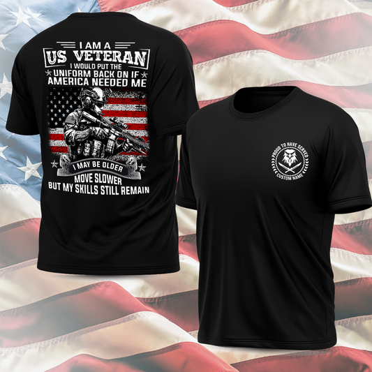 Personalized Proud Military Service Patriotic Tee for Veterans, Custome Name US Veteran Unisex T-shirt